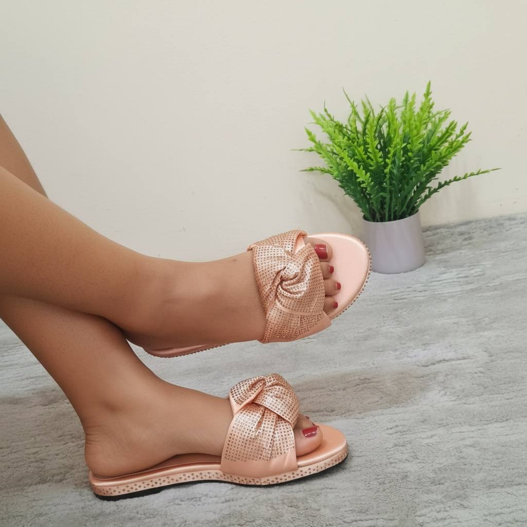 quieter knot stoned slippers - rose gold