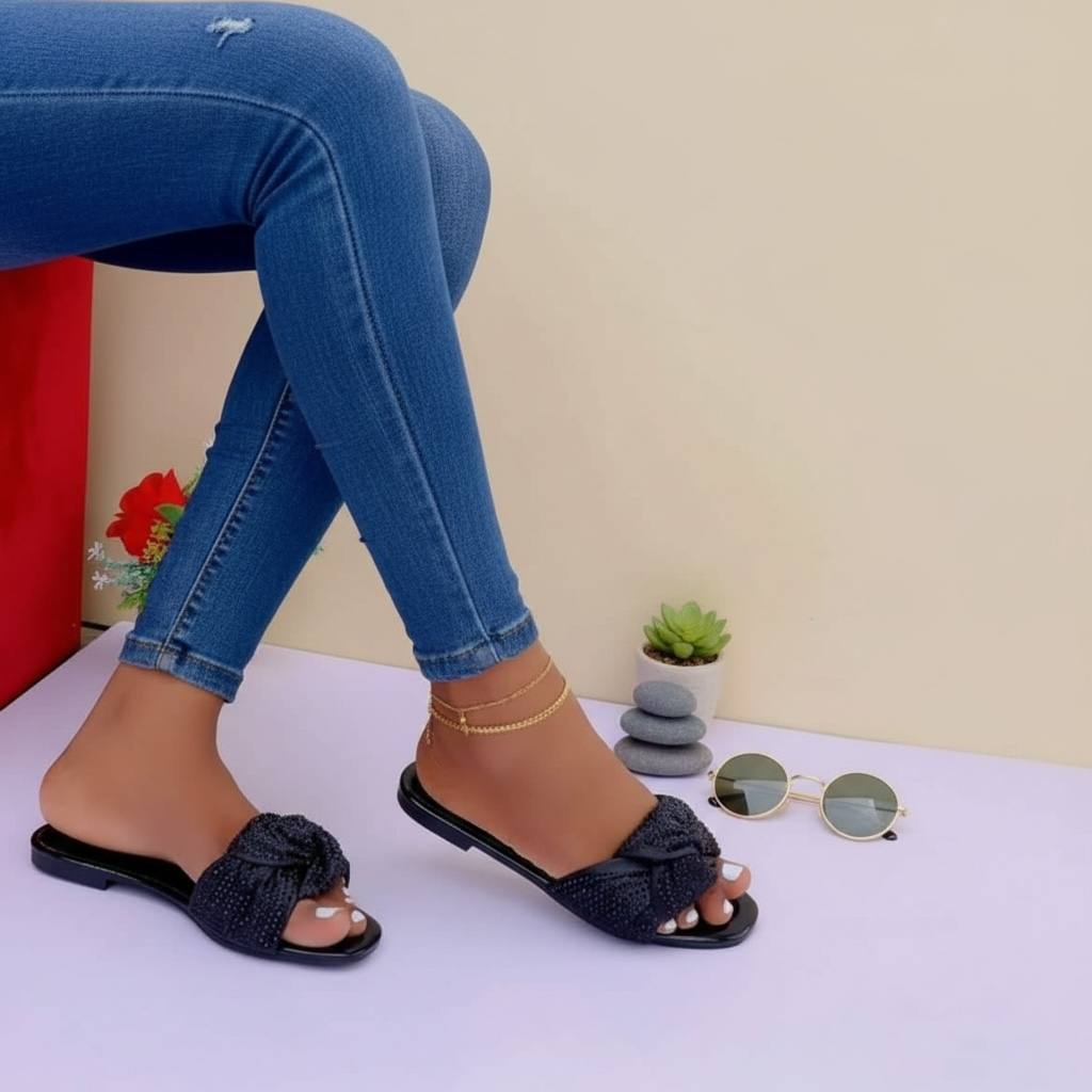 olivia fan knot slippers