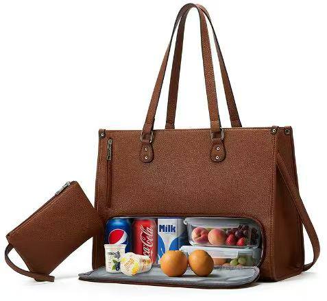 plain laptop lunch handbag - brown