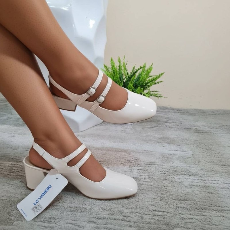 lc walkiki sling back block heel shoe - beige