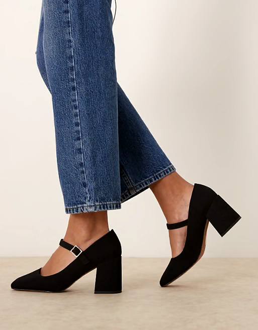 asos block heel mary jane shoes - black