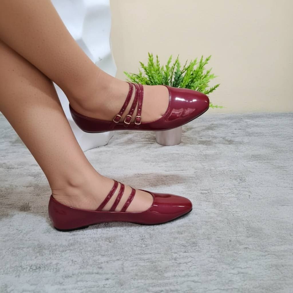 adamumu flat shoe with 3 straps - wine