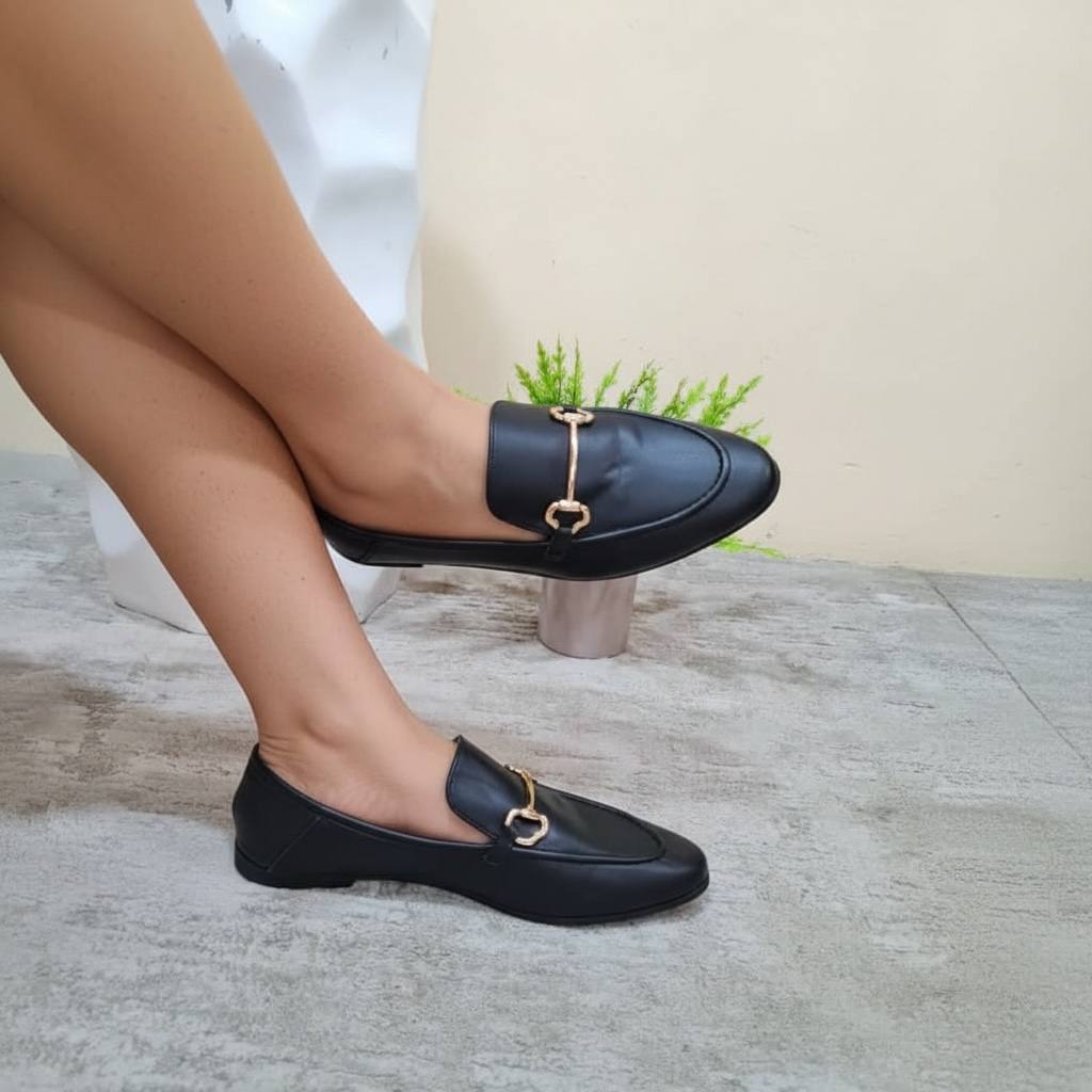 primark leather flat shoe - black