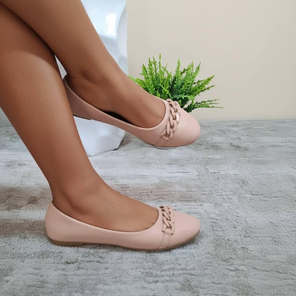 bata flat shoe with plastic chain - beige