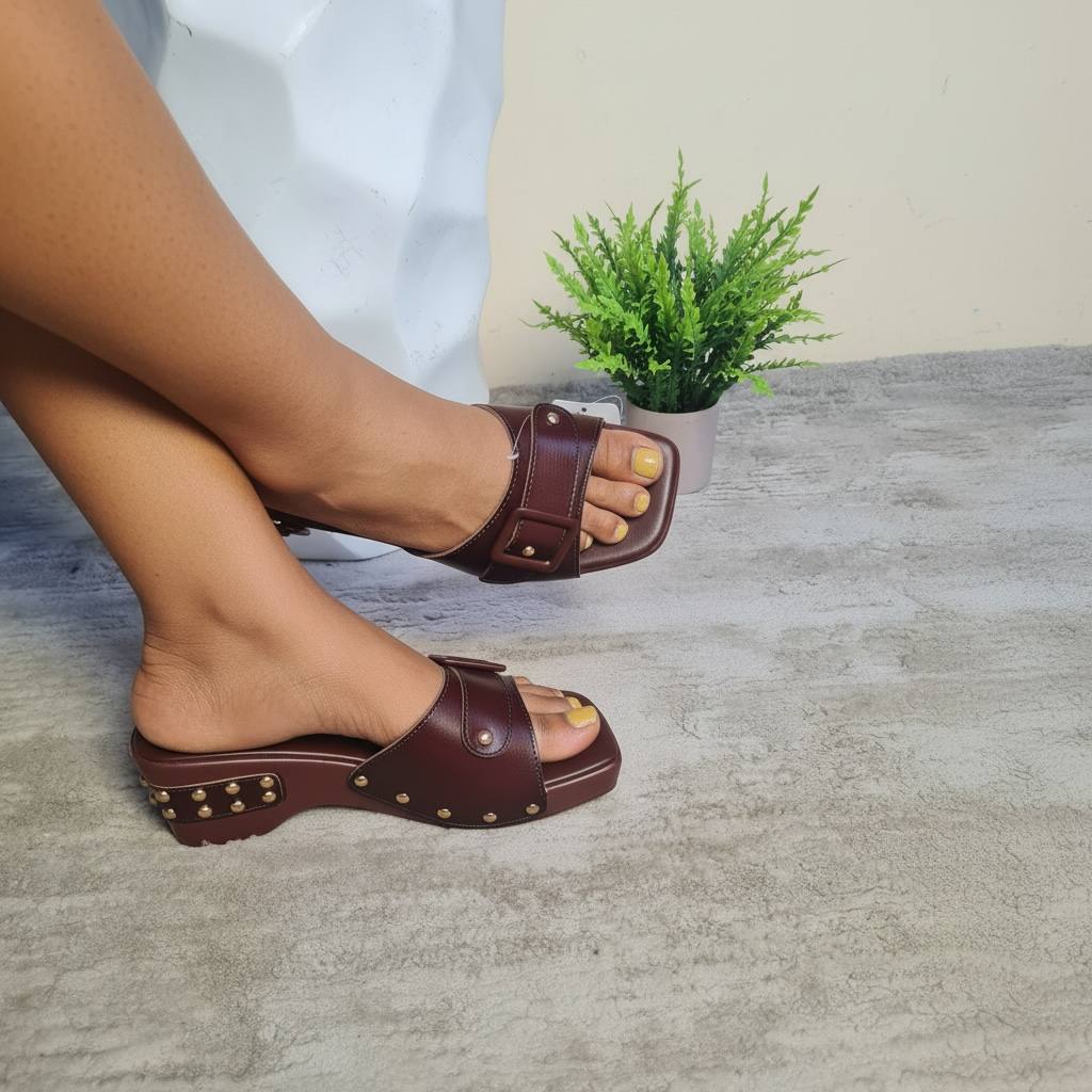 carter mole belted dressy slippers - coffee