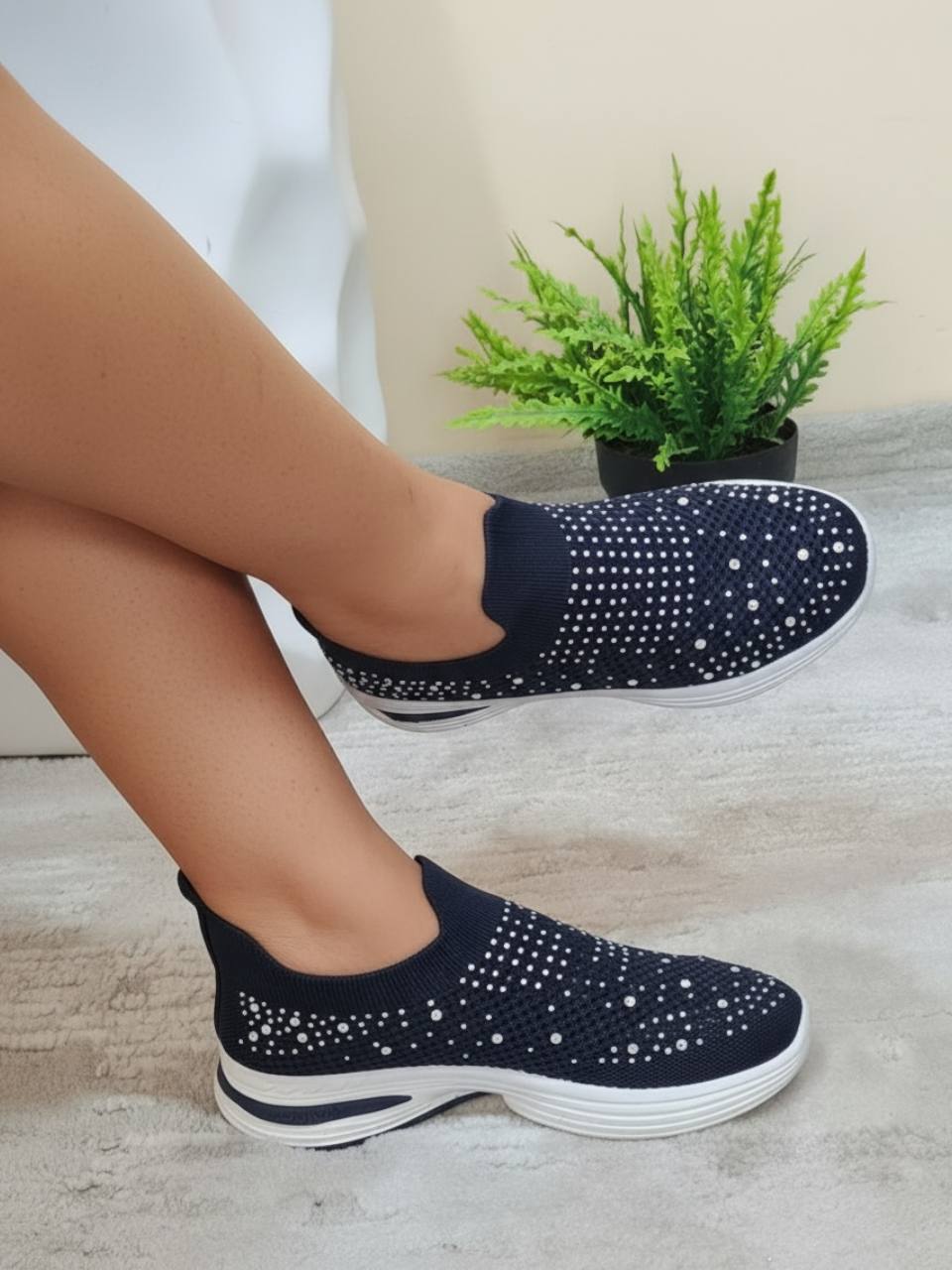 fabric sneakers with big and small stones - blue