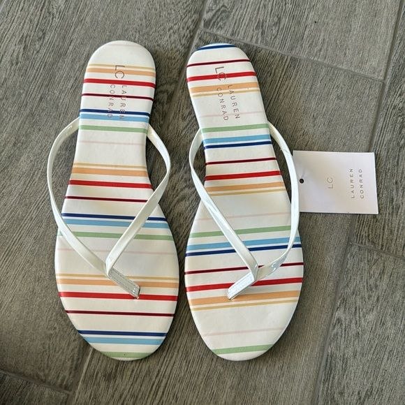 lauren conrad slippers - white striped