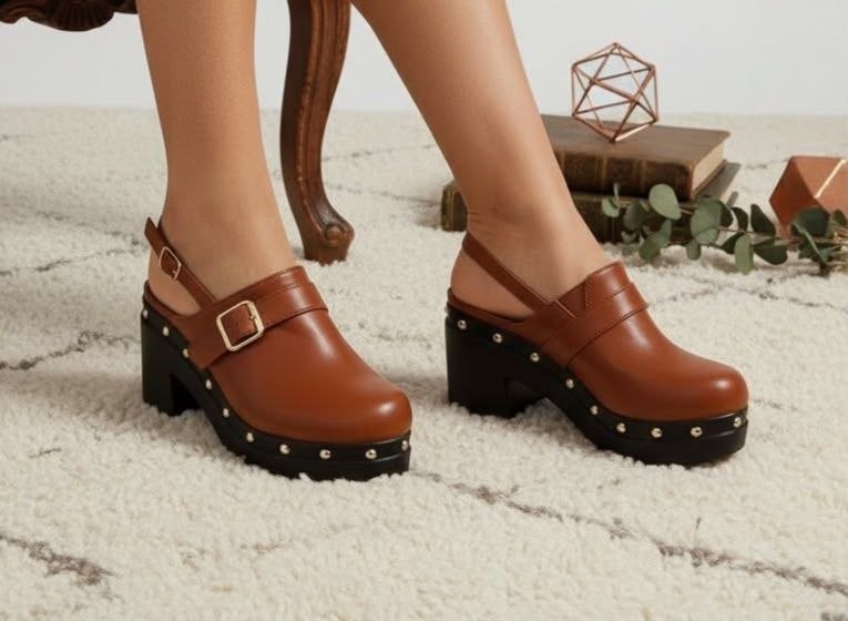 golden kello mules with buckle - brown