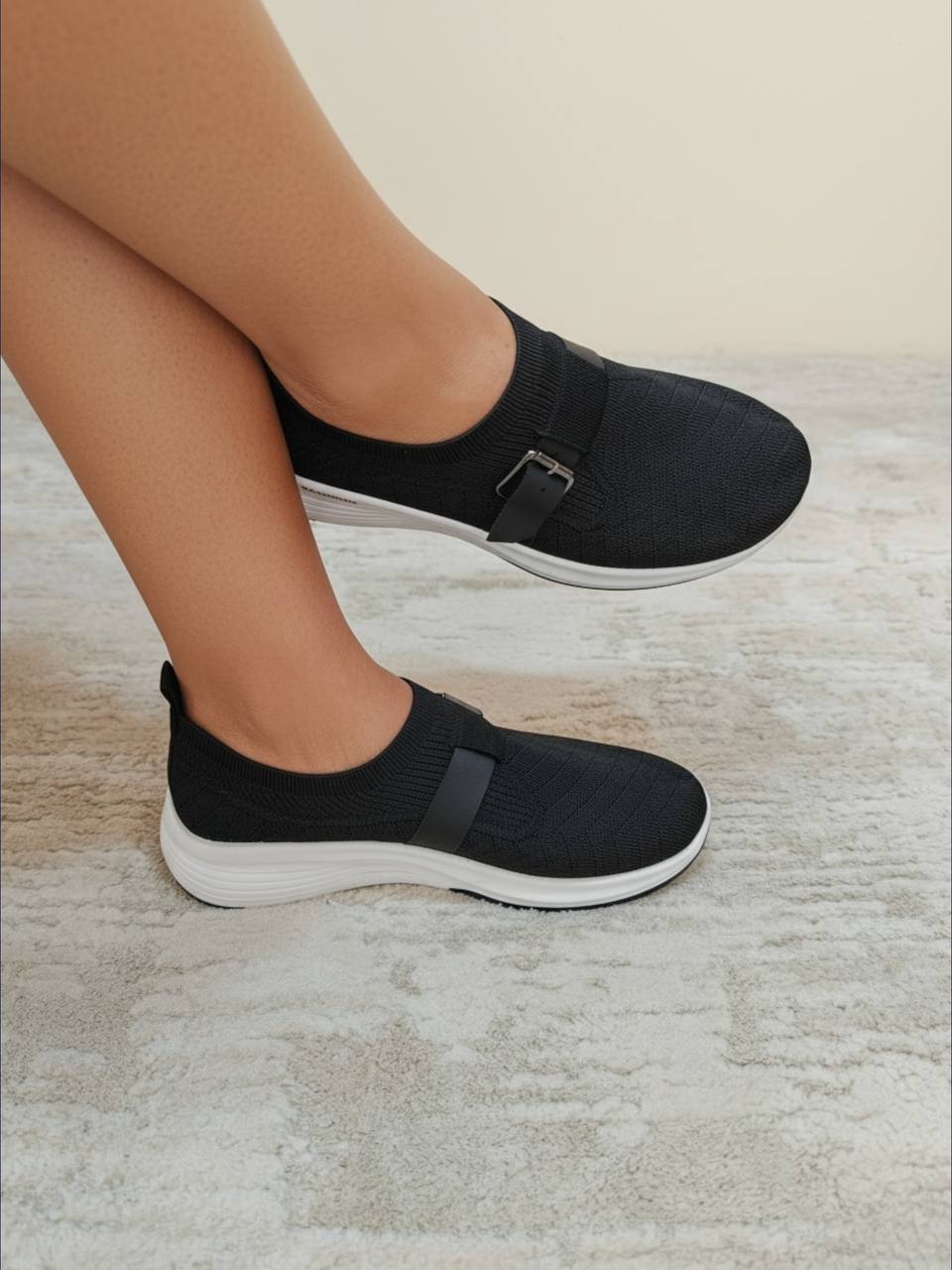 female belted casual sneakers - black