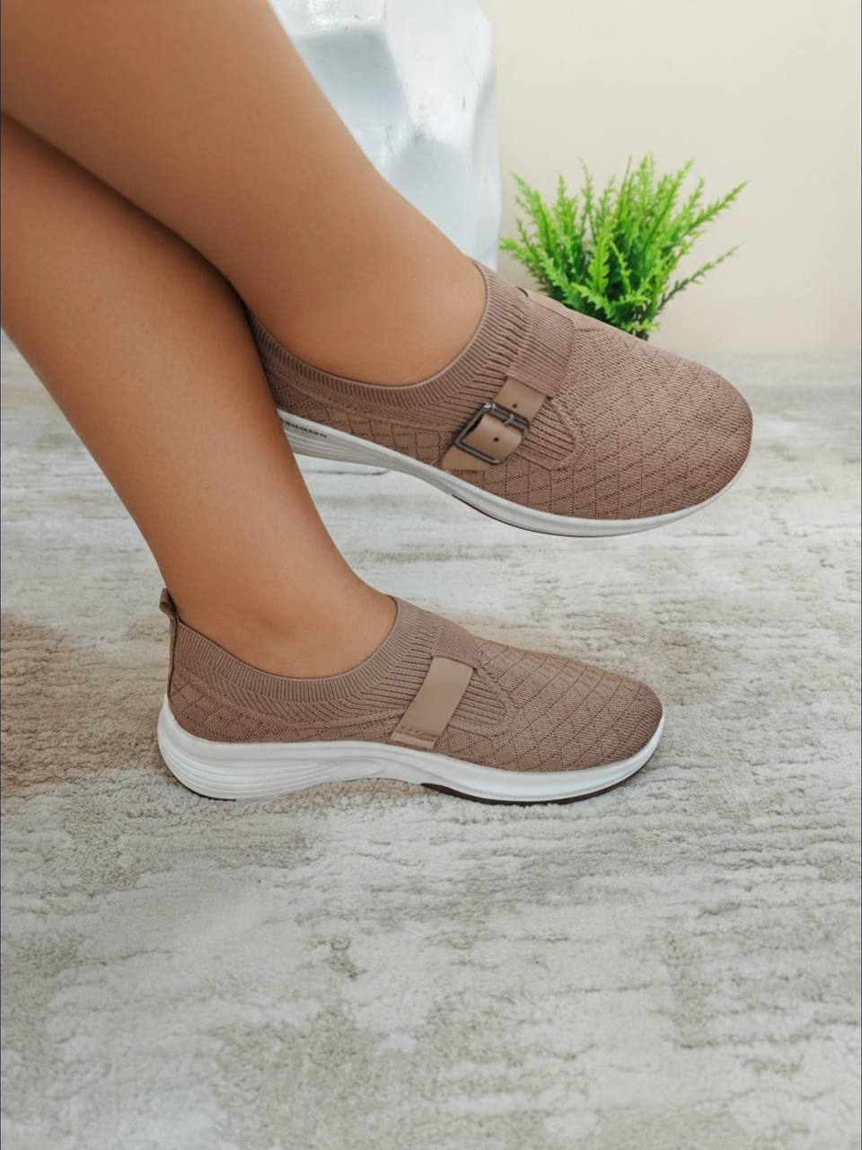 female belted casual sneakers - brown