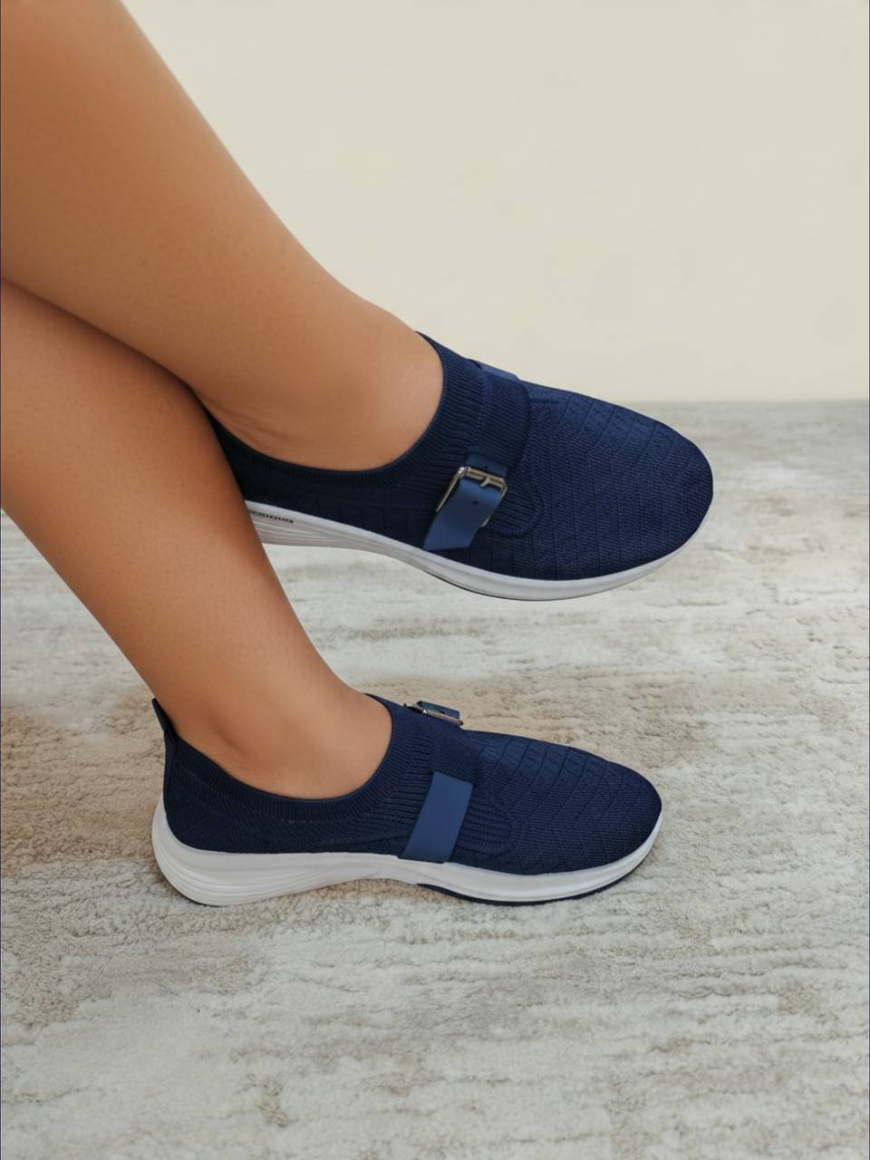 female belted casual sneakers - blue 