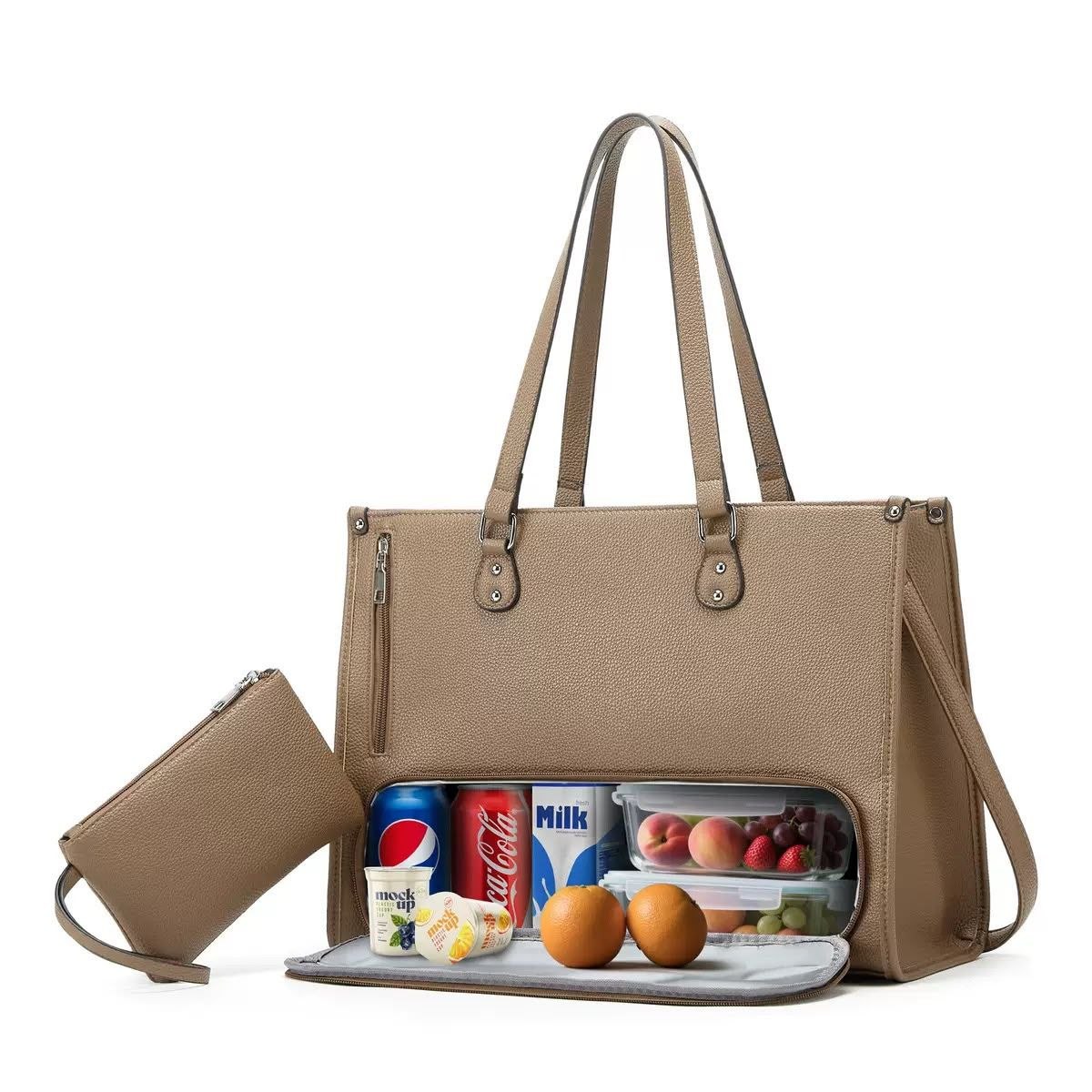 plain laptop lunch handbag - nude