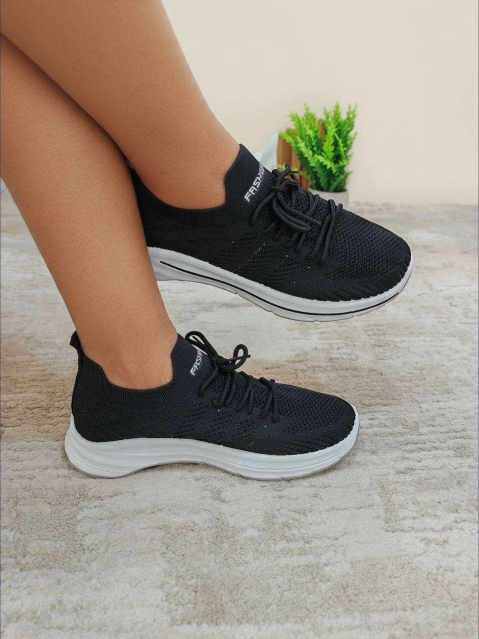 female fashion sneakers - black