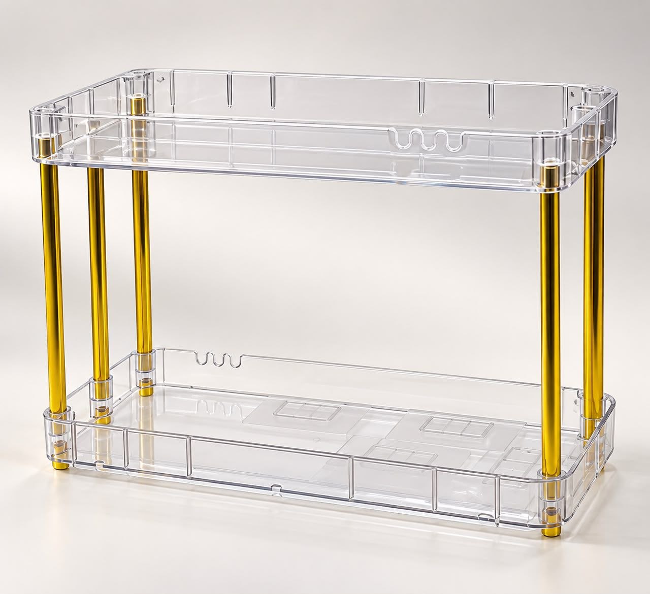 2 step clear acrylic caddy with gold finishing