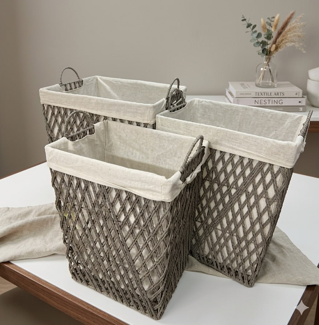 3 in 1 coverless rafia basket - Thumbnail 2