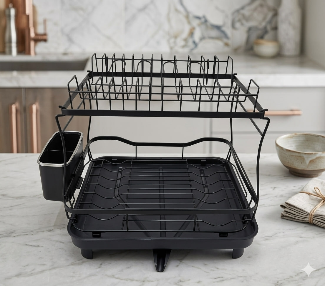black metal plate rack