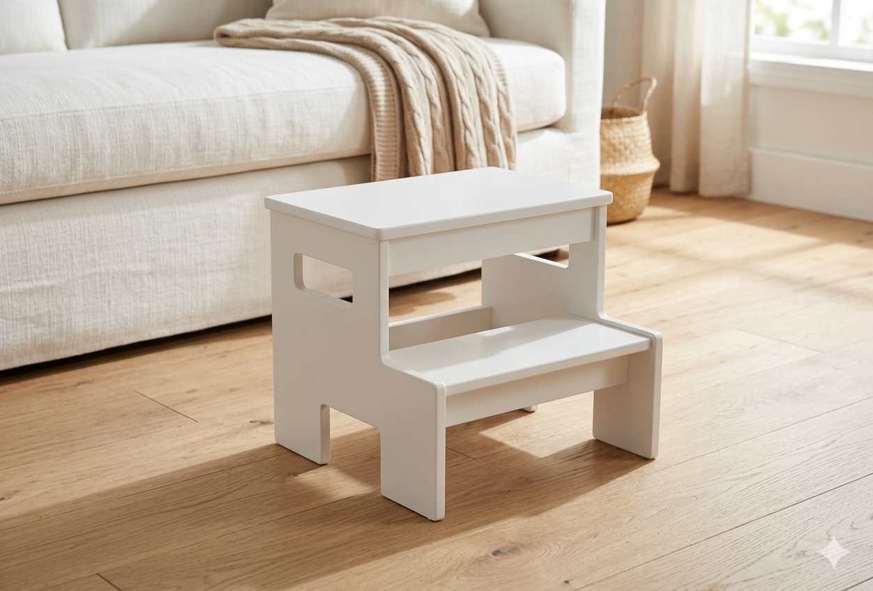 white wooden step stool