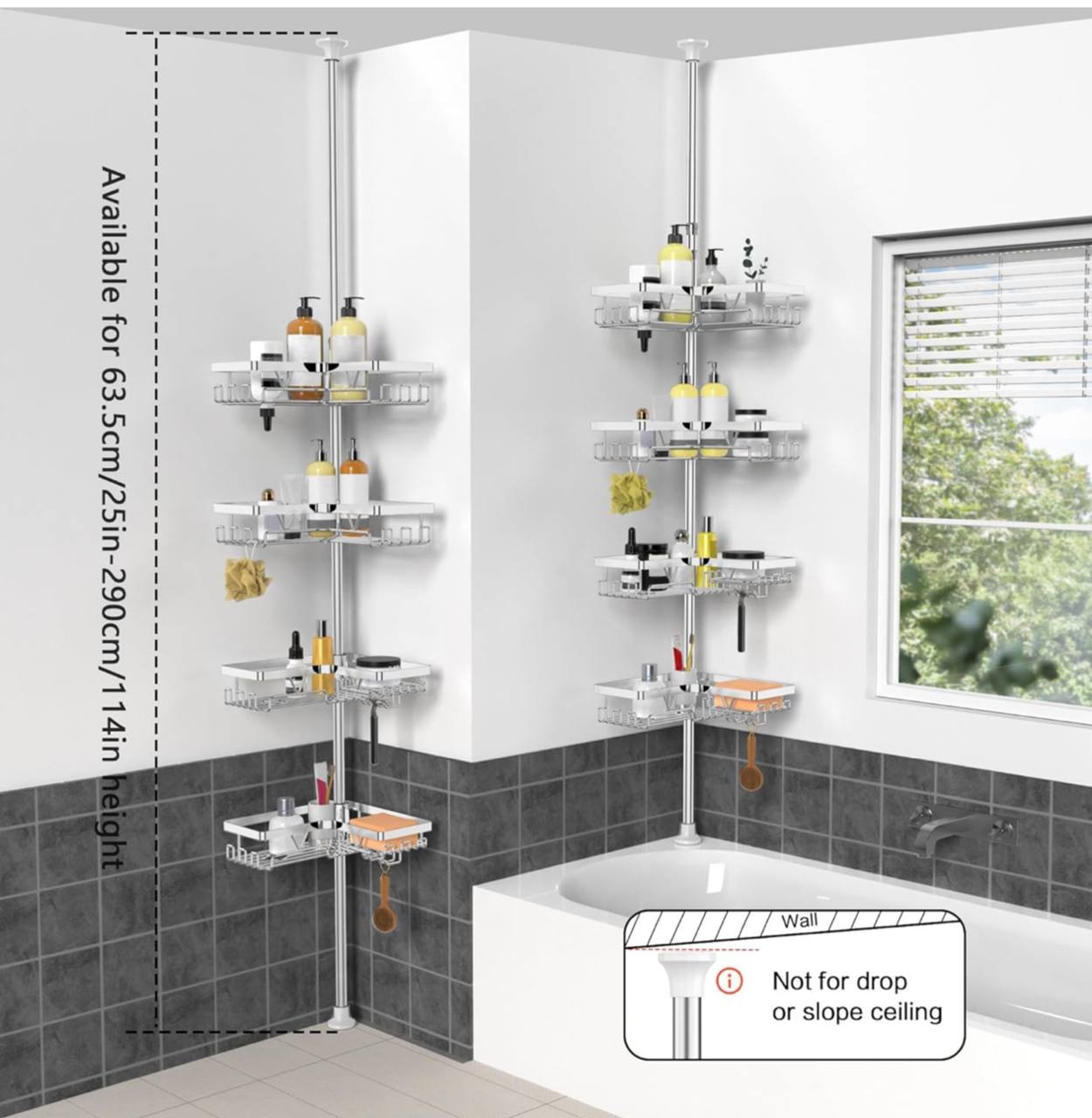 shower caddy pole silver long expandable