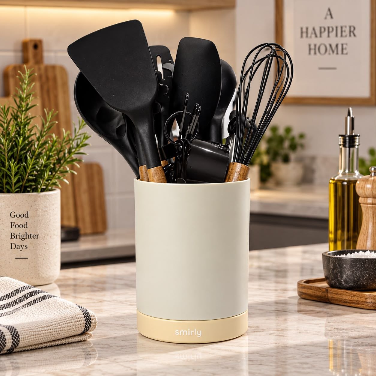 smirly black wooden silicon spoon