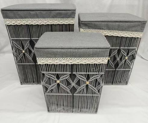 3 in 1 rafia basket with cover - Thumbnail 3