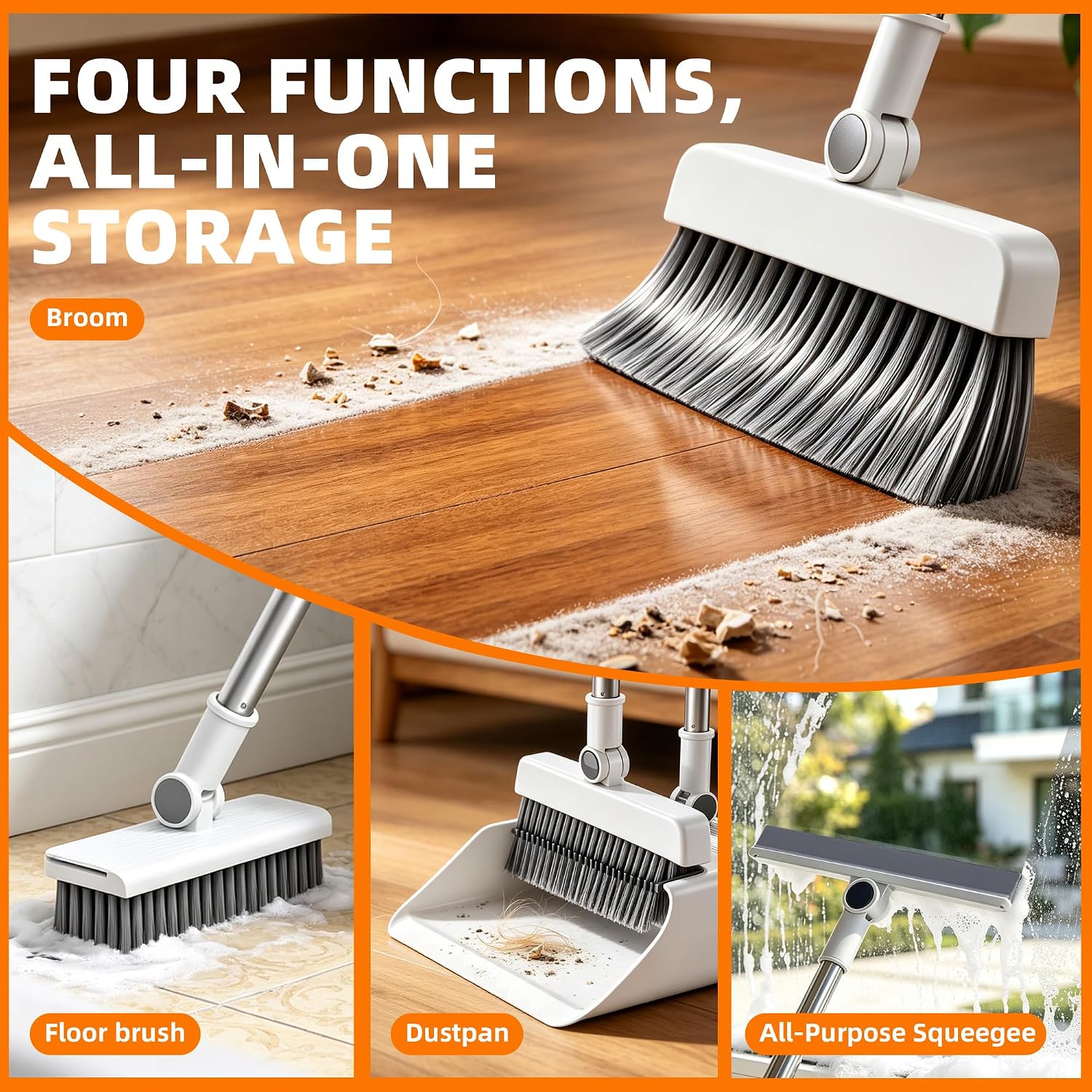 grey broom and brush dustpan set - Thumbnail 4