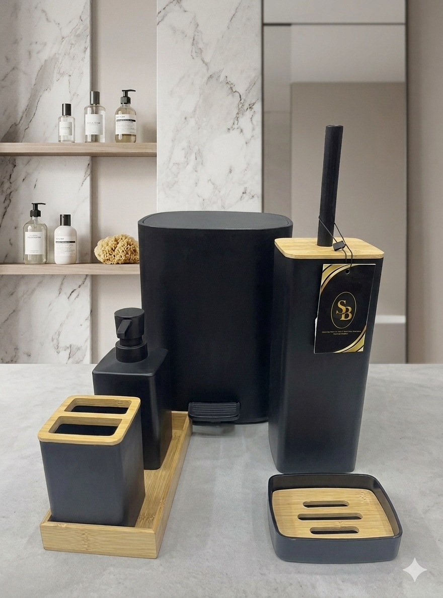 square wooden pedal bathroom set