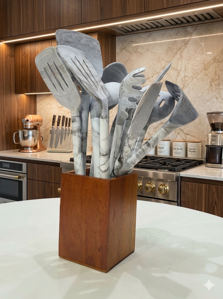 grey marble silicon cooking spoon
