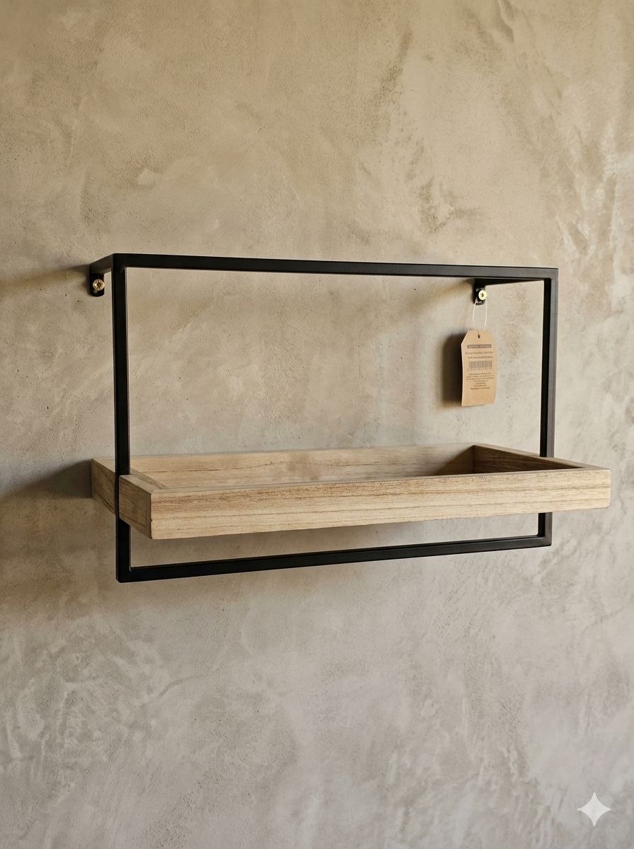 small metal and wood hanging caddy