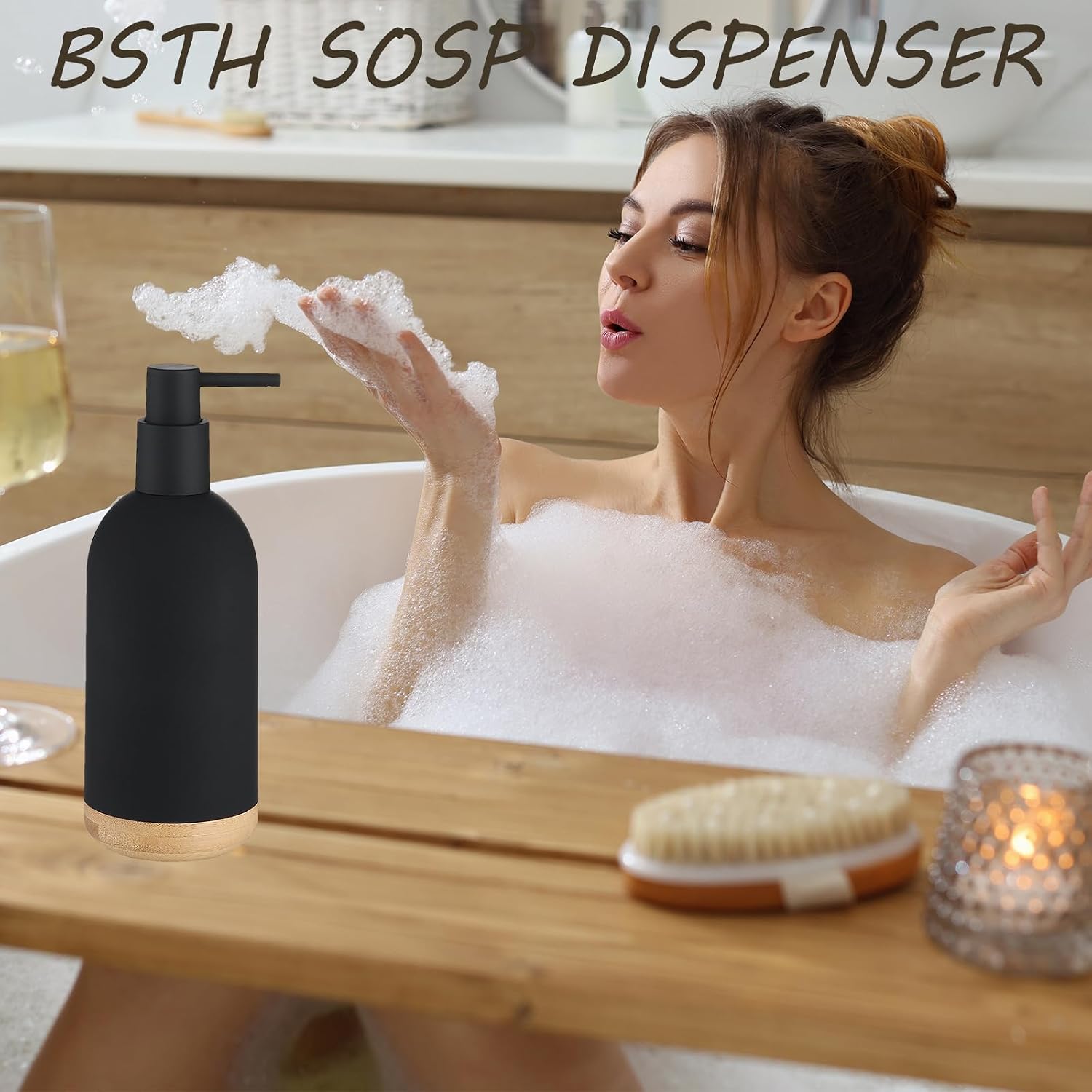 round home and fun soap dispenser with bamboo base - Thumbnail 4