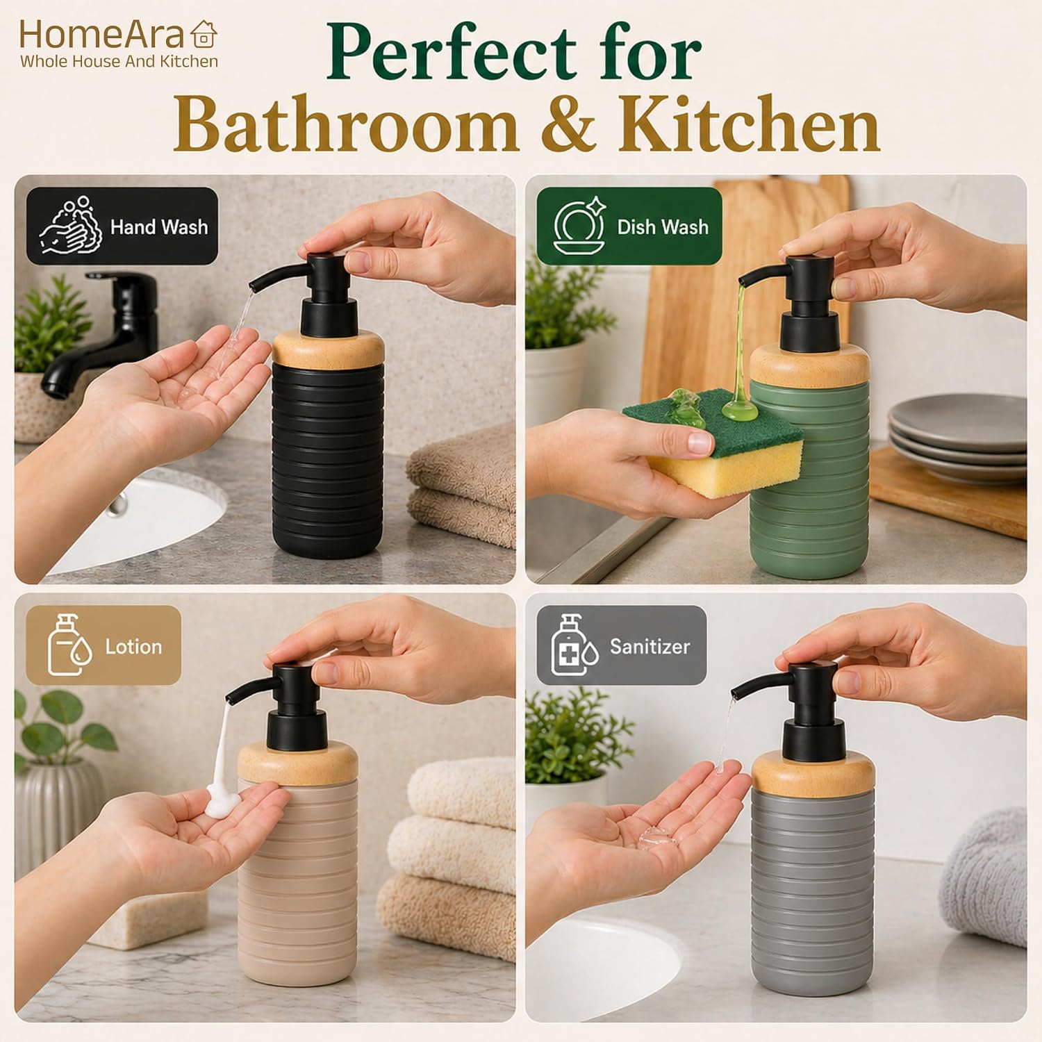 a1 long ribbed home and fun soap dispenser with wood top - Thumbnail 3
