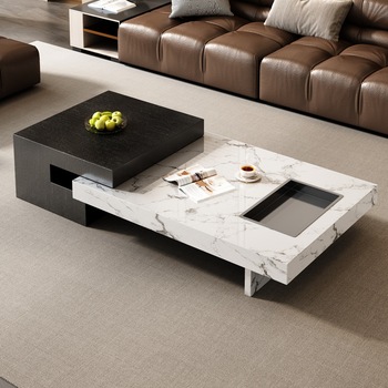 black wooden and marble center table