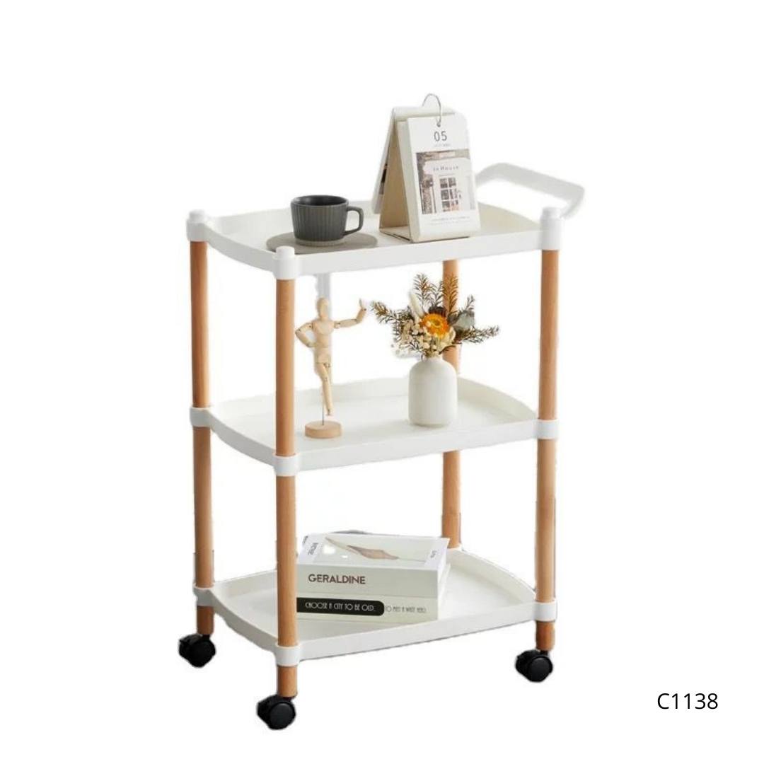 3 tier white organizer with wood - Thumbnail 2
