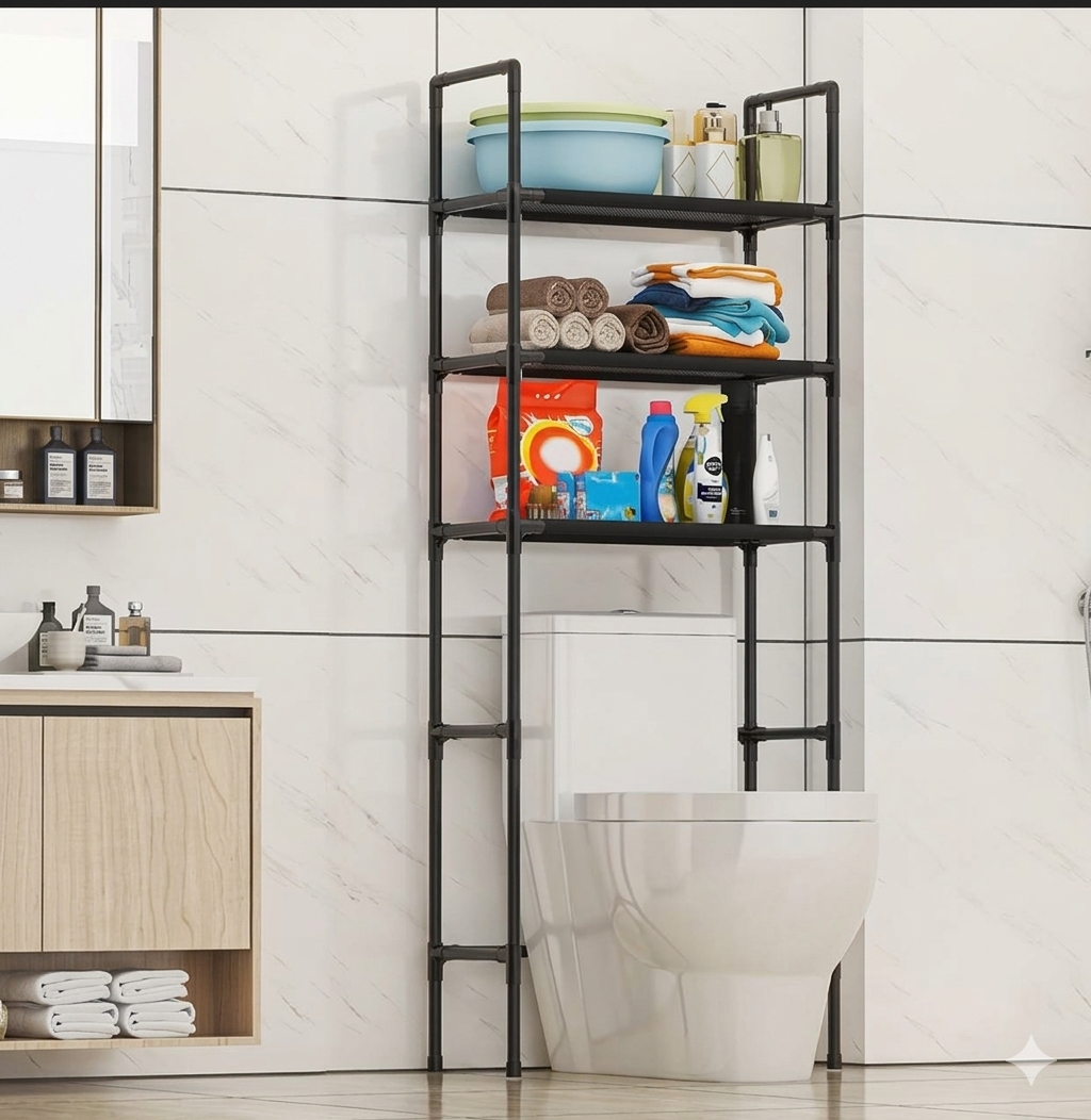 black plastic toilet rack