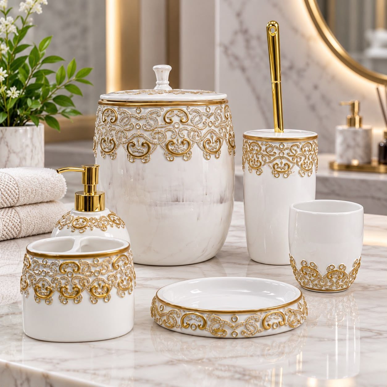 ROUND WHITE AND GOLD