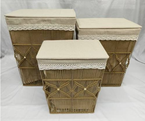 3 in 1 rafia basket with cover - Thumbnail 4