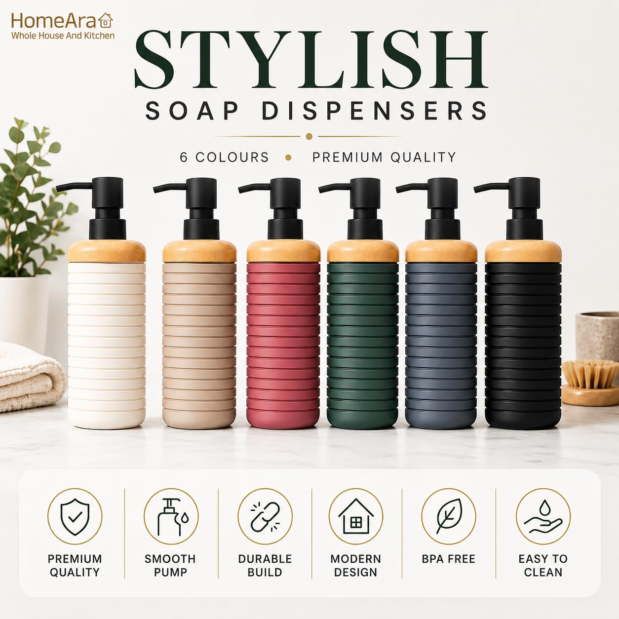 a1 long ribbed home and fun soap dispenser with wood top
