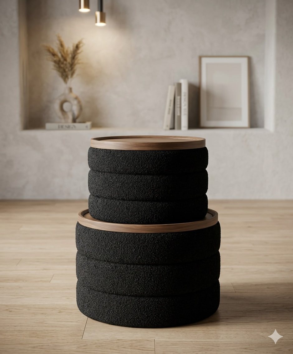 2 in 1 velvet and wooden stool organizer