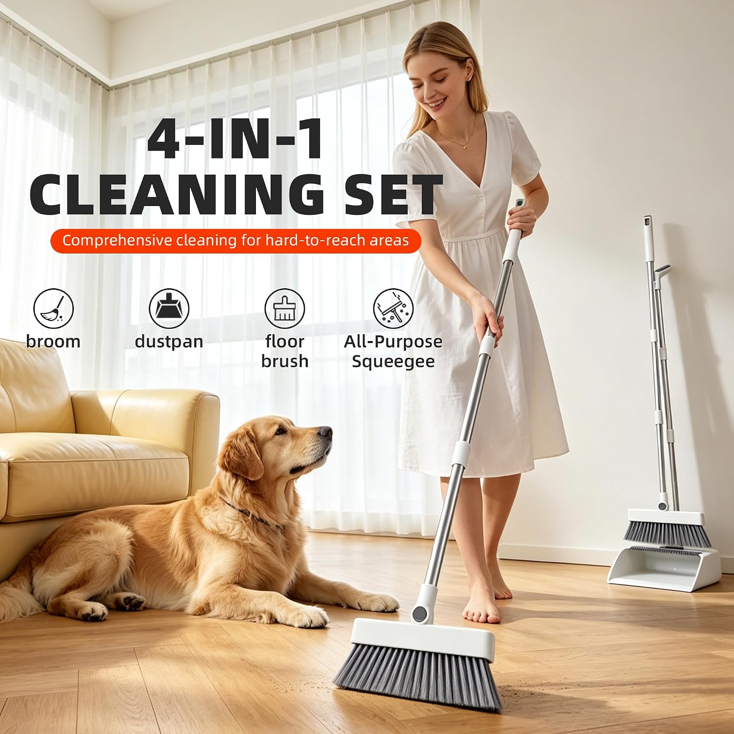 grey broom and brush dustpan set - Thumbnail 5