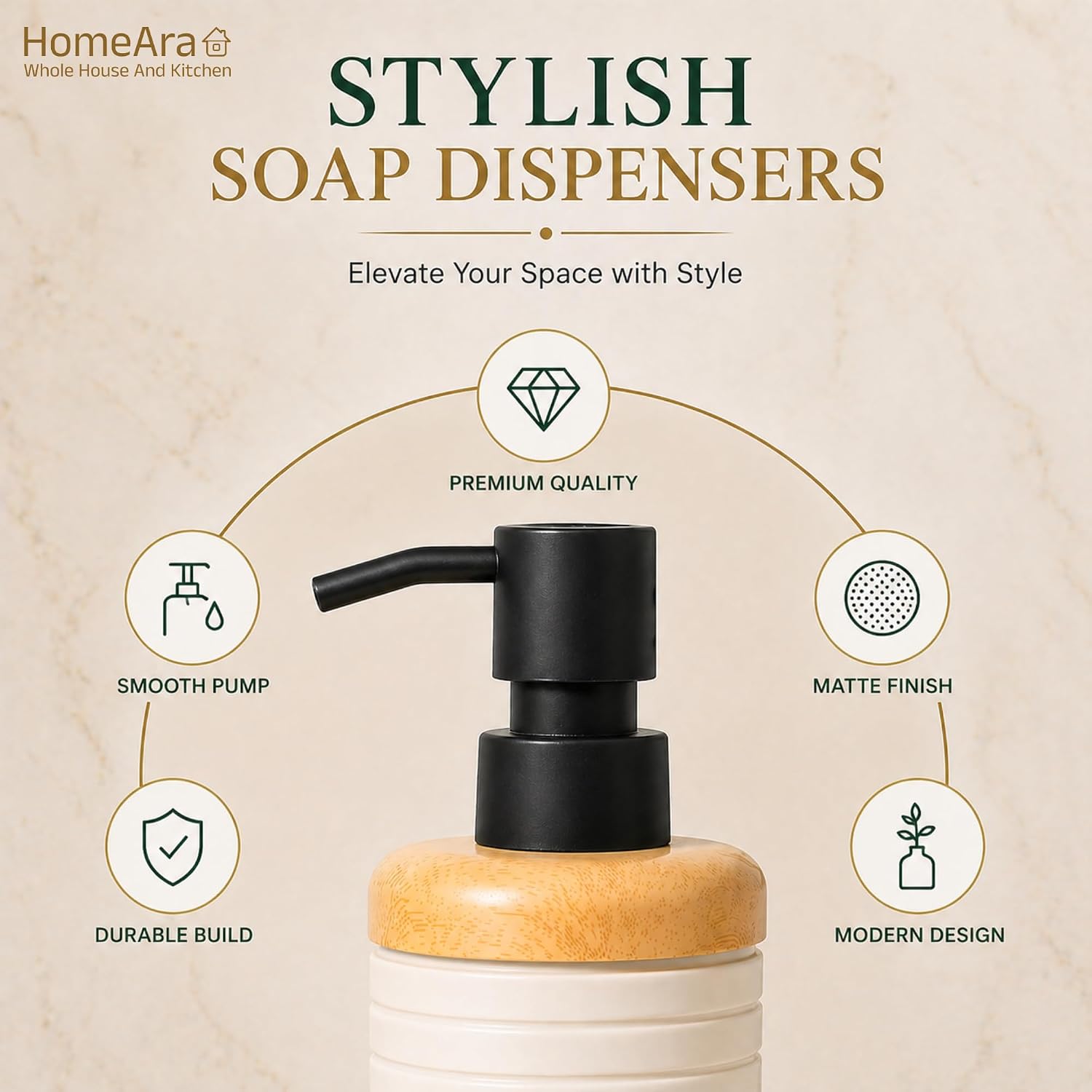 a1 long ribbed home and fun soap dispenser with wood top - Thumbnail 4