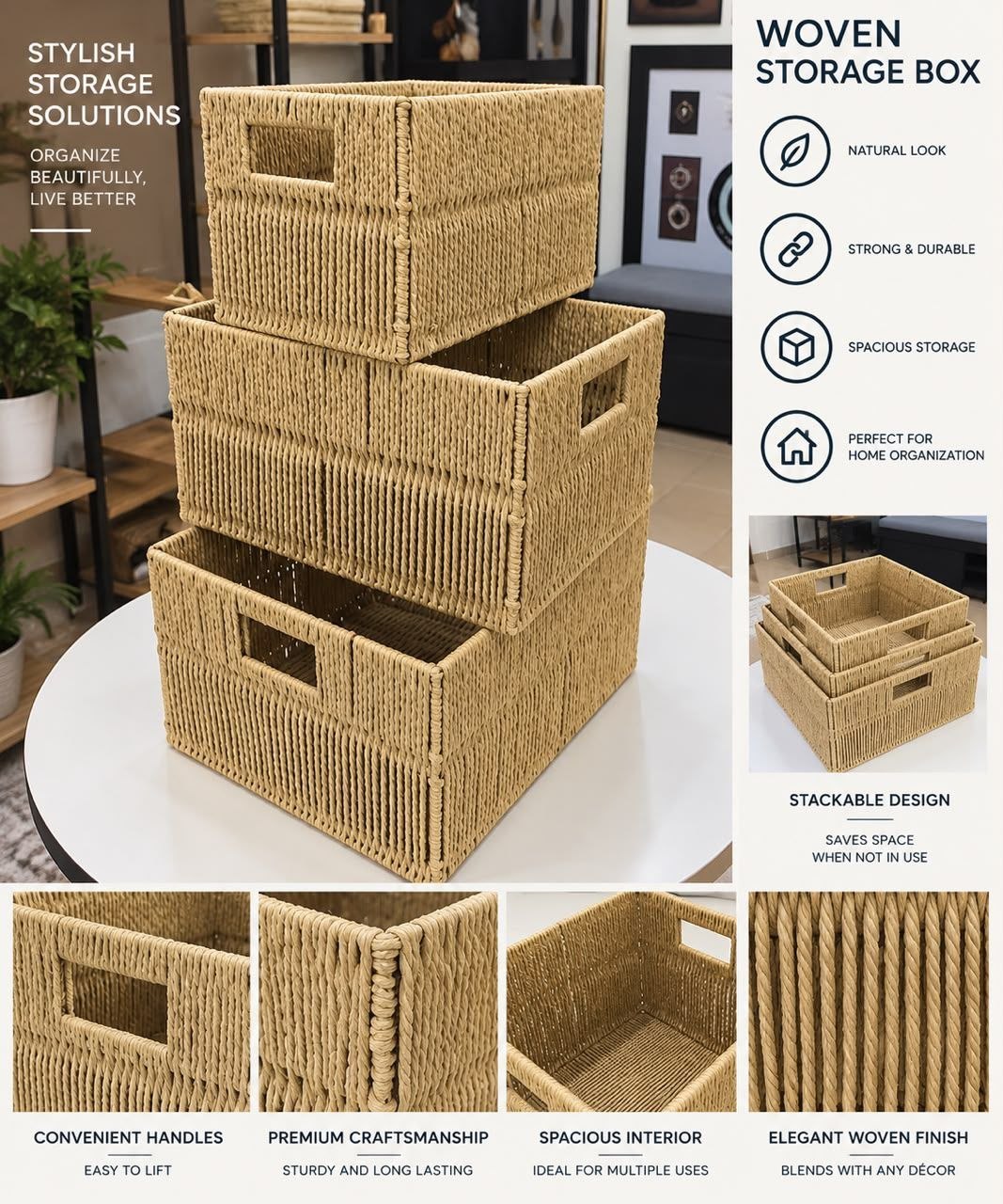 3 in 1 square rafia hamper