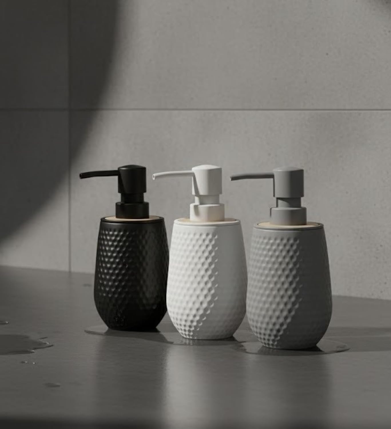 round dotted with slim head soap dispenser