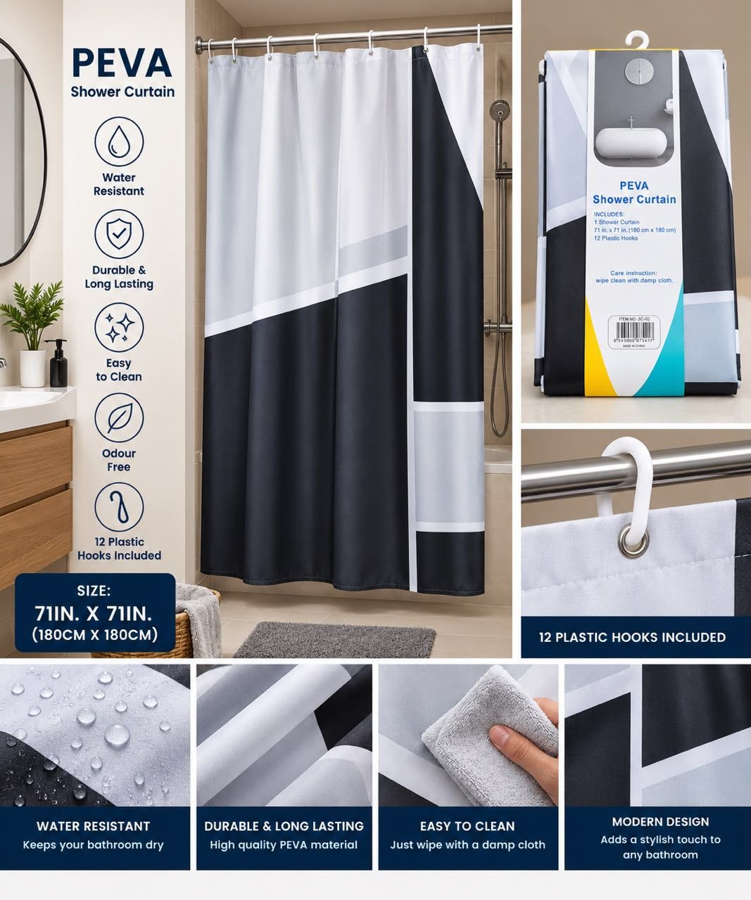peva shower curtain - Thumbnail 4