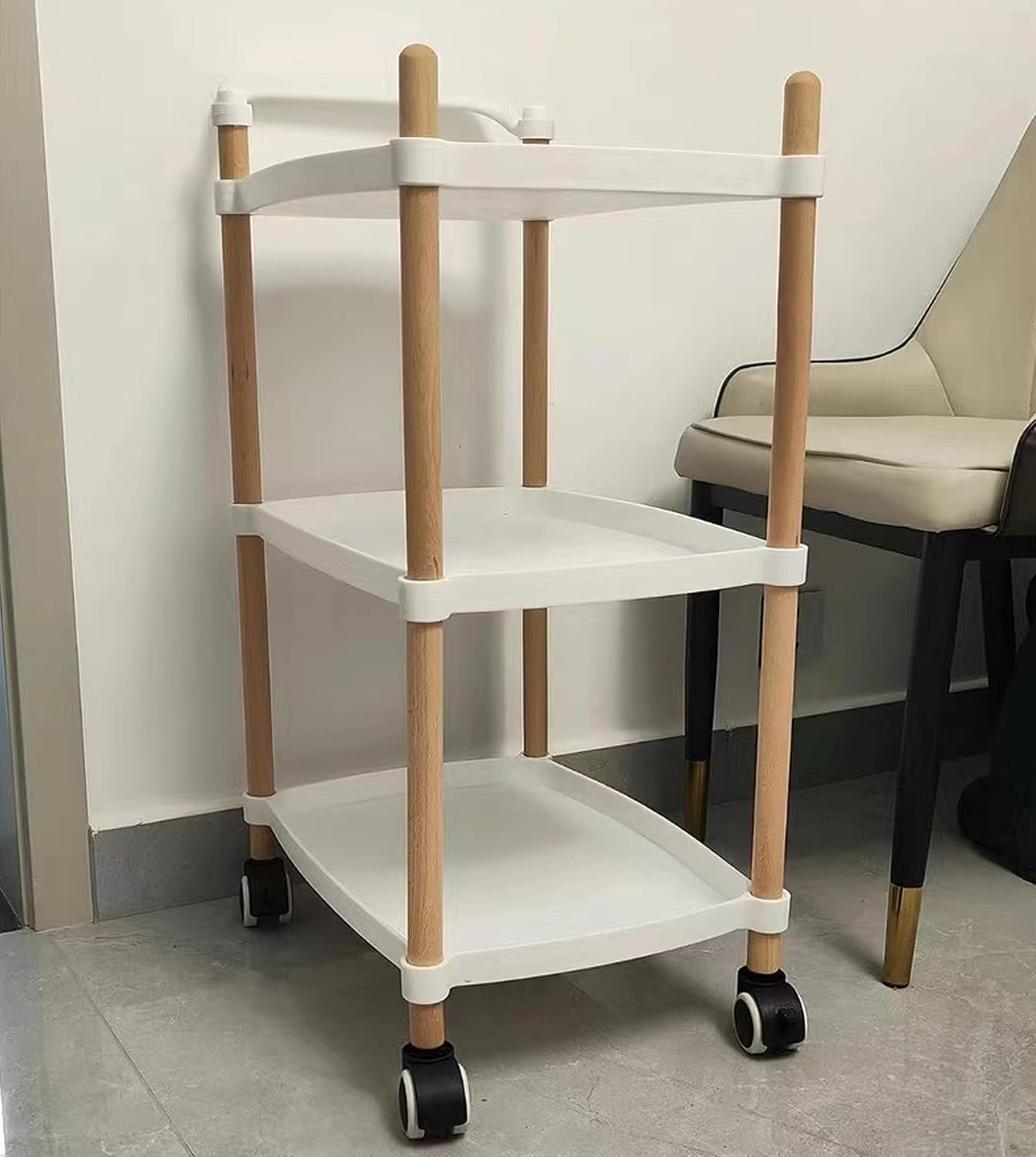 3 tier white organizer with wood - Thumbnail 3