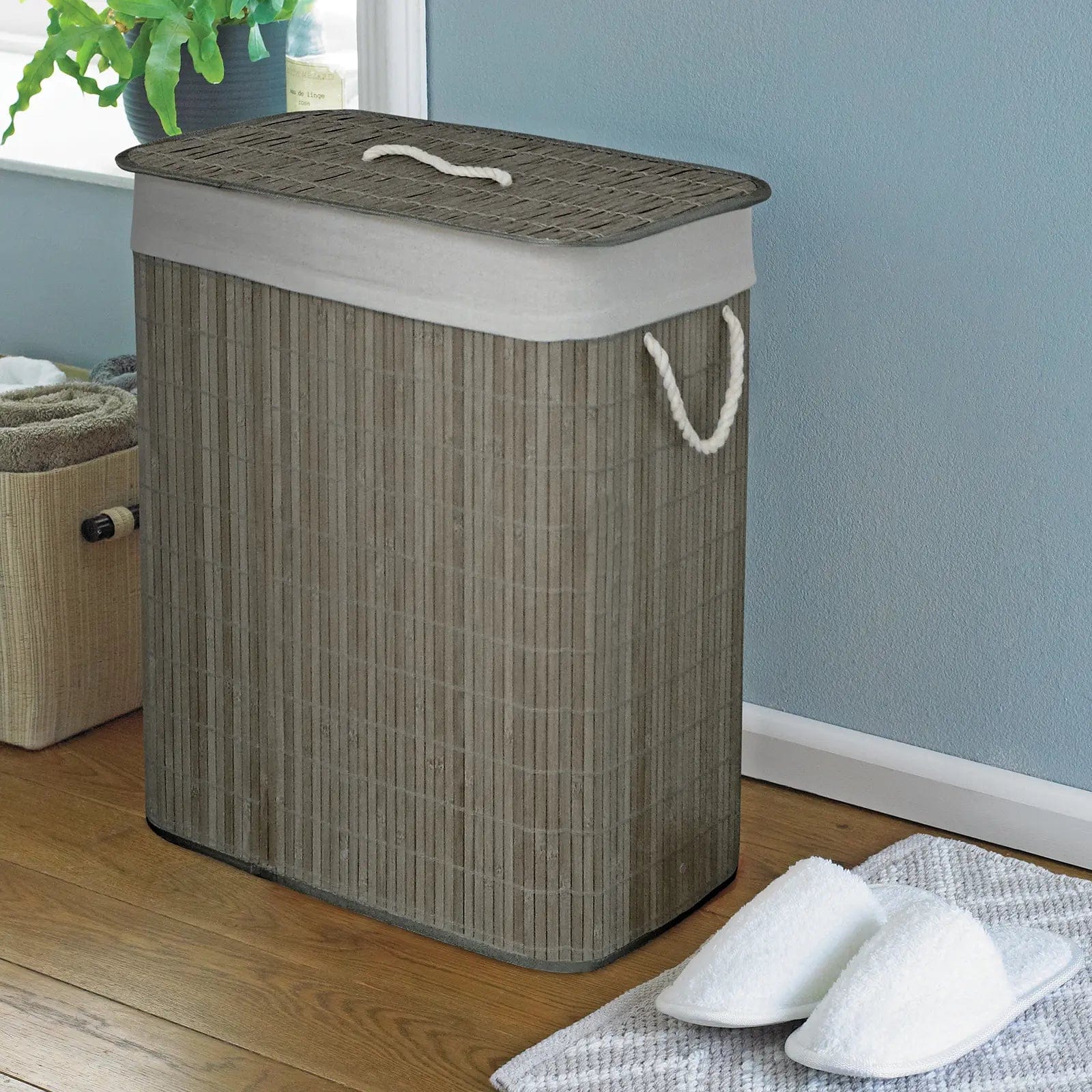grey bamboo laundry basket - Thumbnail 2
