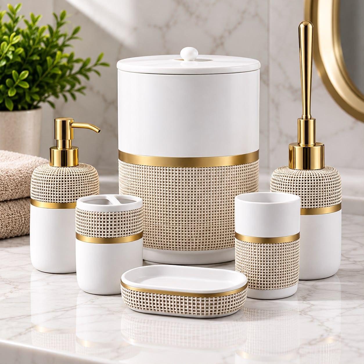 ROUND WHITE AND DOTTED GOLD